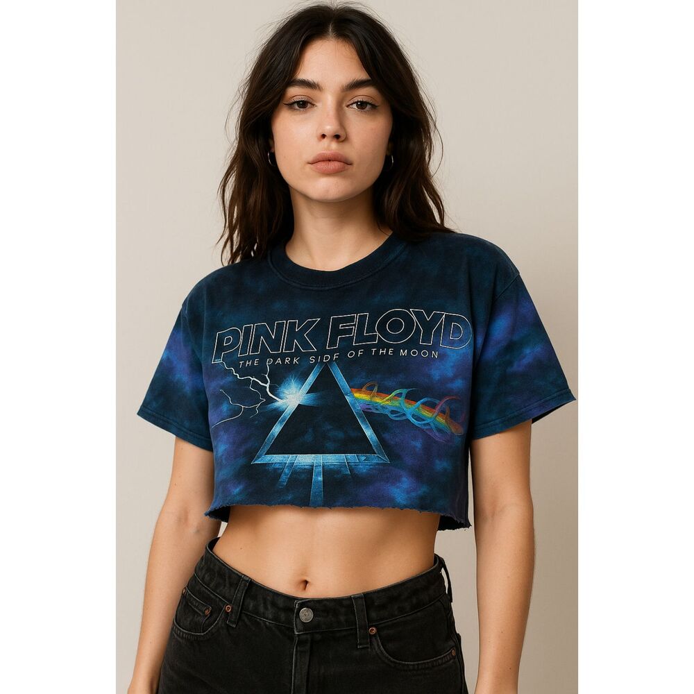 Vintage LIQUID BLUE Pink Floyd Short Sleeve Cropped T-Shirt Women's Size Medium